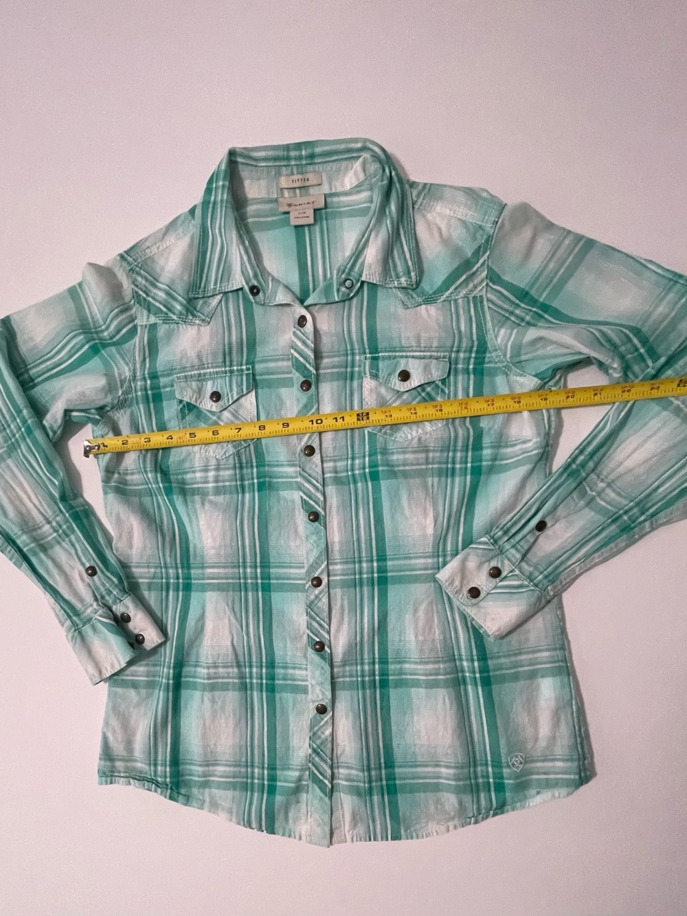 Ariat Mint Green and White Plaid Button-Down Shirt
